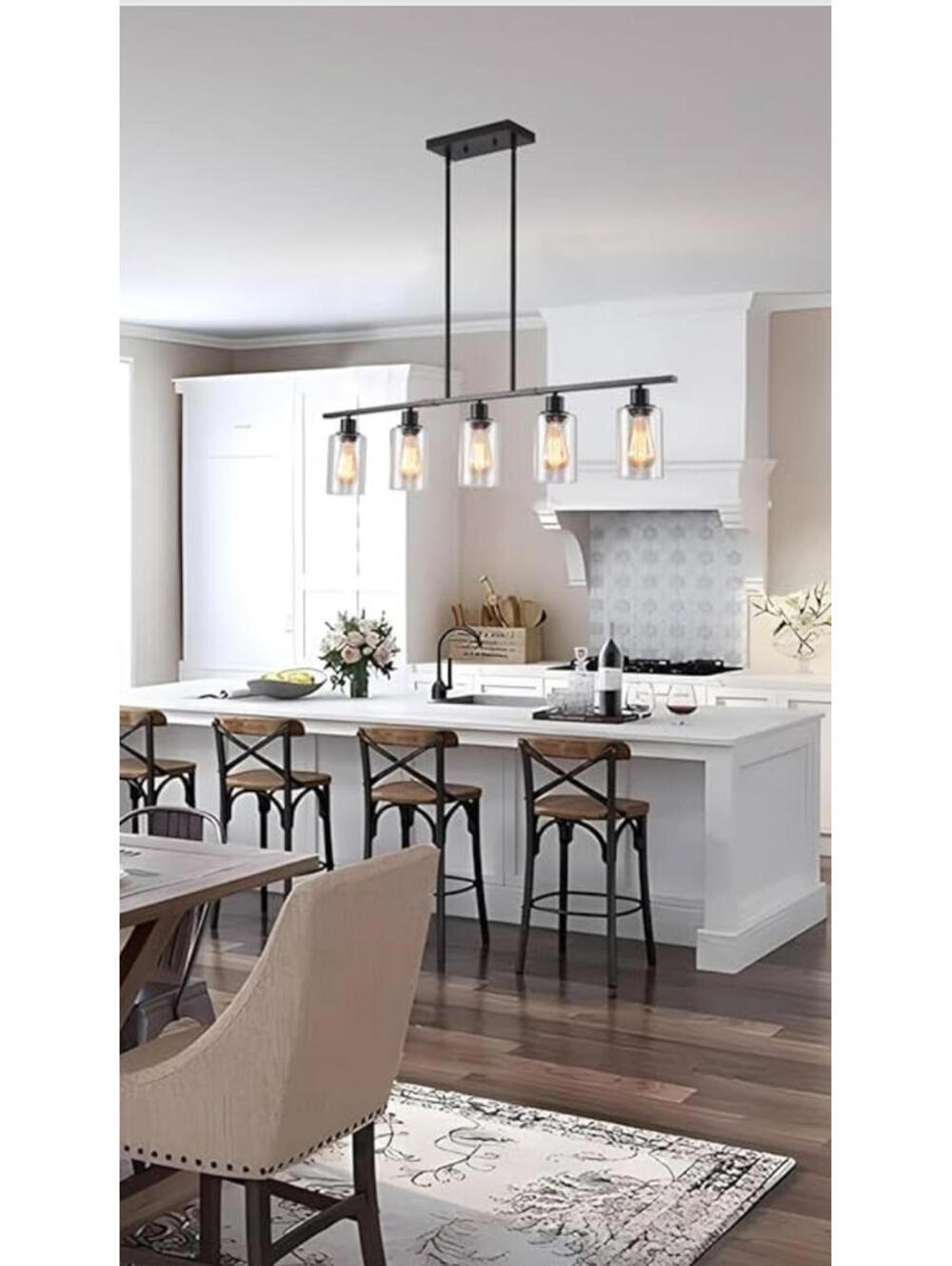 Open Box Kitchen Island Pendant Light Fixture with 5 Glass Shades